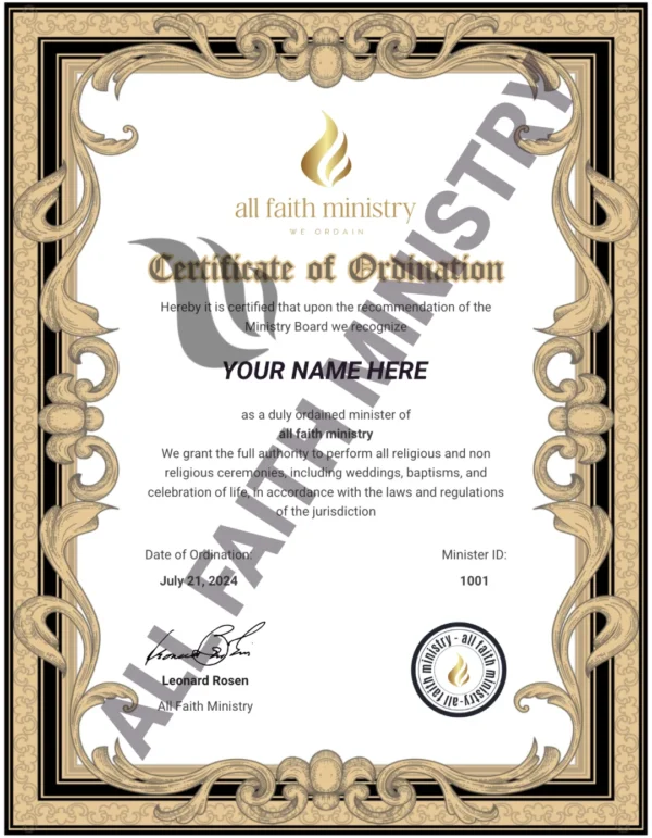 Ordination Certificate