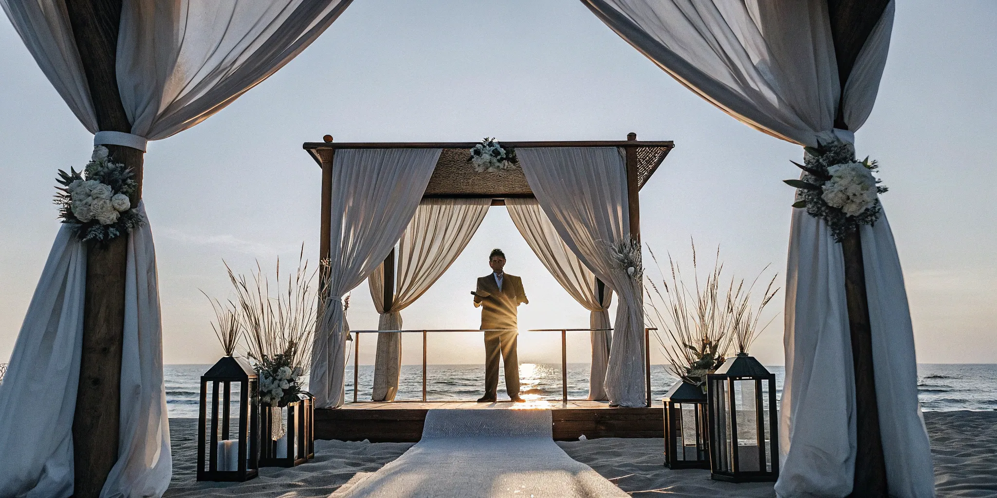 California officiant at a sunset beach wedding.